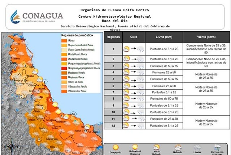 Se esperan lluvias y eventos de ‘norte’ por paso del frente frío 40