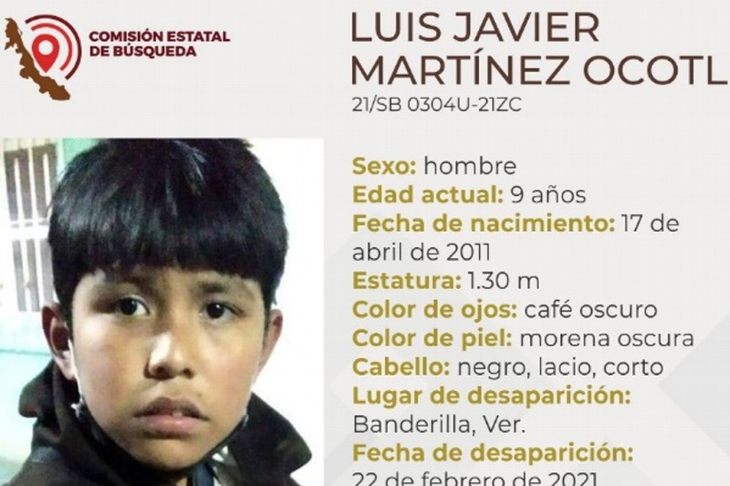 Reportan desaparición de niño de 9 años en Banderilla, Veracruz